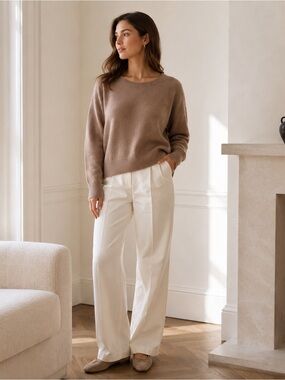 Babaton 100% Cashmere Sweater Medium Taupe Camel Crew Neck Soft Luxury Knit